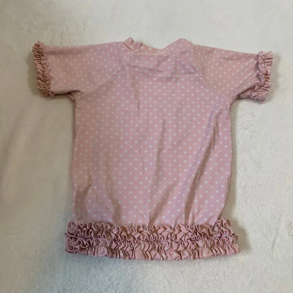 5/$25 RuffleButts Rash Guard Swim Top Kids 8 Pink‎ Polka Dot Ruffle Short Sleeve
